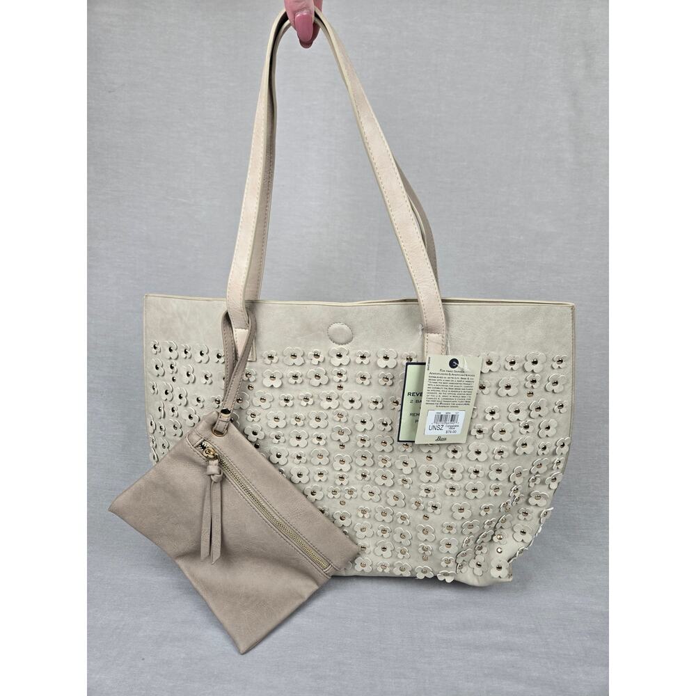 G.H. Bass & Co. Floral Flower Appliqué 2-in-1 Reversible Tote Bag with Pouch